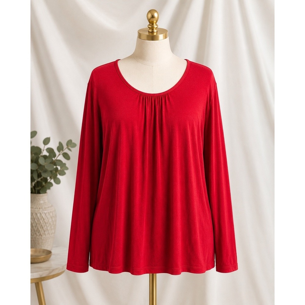 Chico's Travelers Slinky Knit Top Size 3 XL Red Paisley Print Travel Scoop Neck
